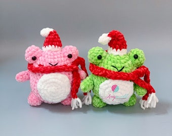 Rana di Natale all'uncinetto, rana di peluche, rana amigurumi, bambola rana fatta a mano, rana squishmallow, animale di peluche a forma di rana, giocattolo a forma di rana