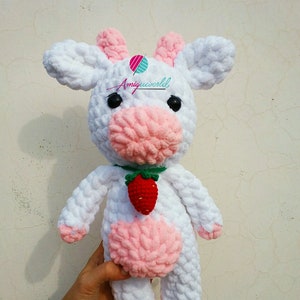 Strawberry Cow Crochet, Strawberry Cow Doll, Stuffed Strawberry Cow, Strawberry Cow Plushies, Handmade Strawberry Cow, Amigurumi Cow