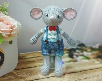 Crochet Mouse Doll, Amigurumi "Suspenders Mouse Boy", Stuffed Mouse, Mouse Plush, Handmade Mouse Doll,  Stuffed Animal, Crochet Mice