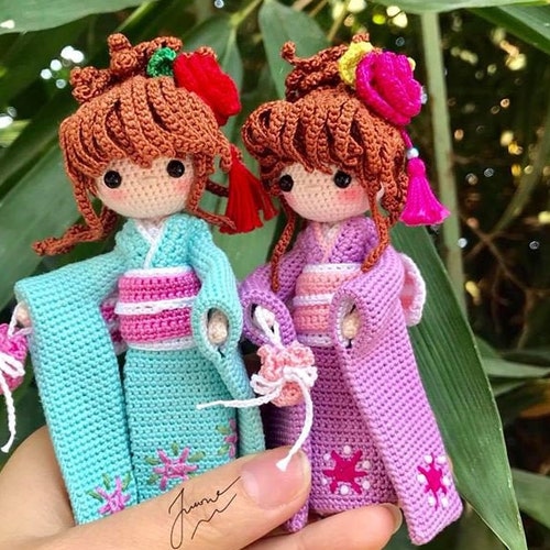 Amigurumi Japanese Kimono Vintage Girl Crochet Kimono Doll Etsy