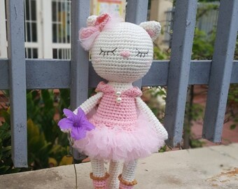 Crochet Ballerina Cat Doll, Amigurumi Ballerina Cat, Handmade Ballerina Cat, Stuffed Animal, Stuffed Cat Doll, Plushies Cat.