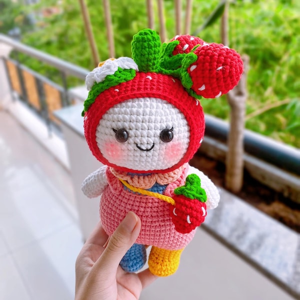 Strawberry Crochet Doll, Straberry Girl Doll, Handmade Strawberry Doll, Amigurumi Strawberry