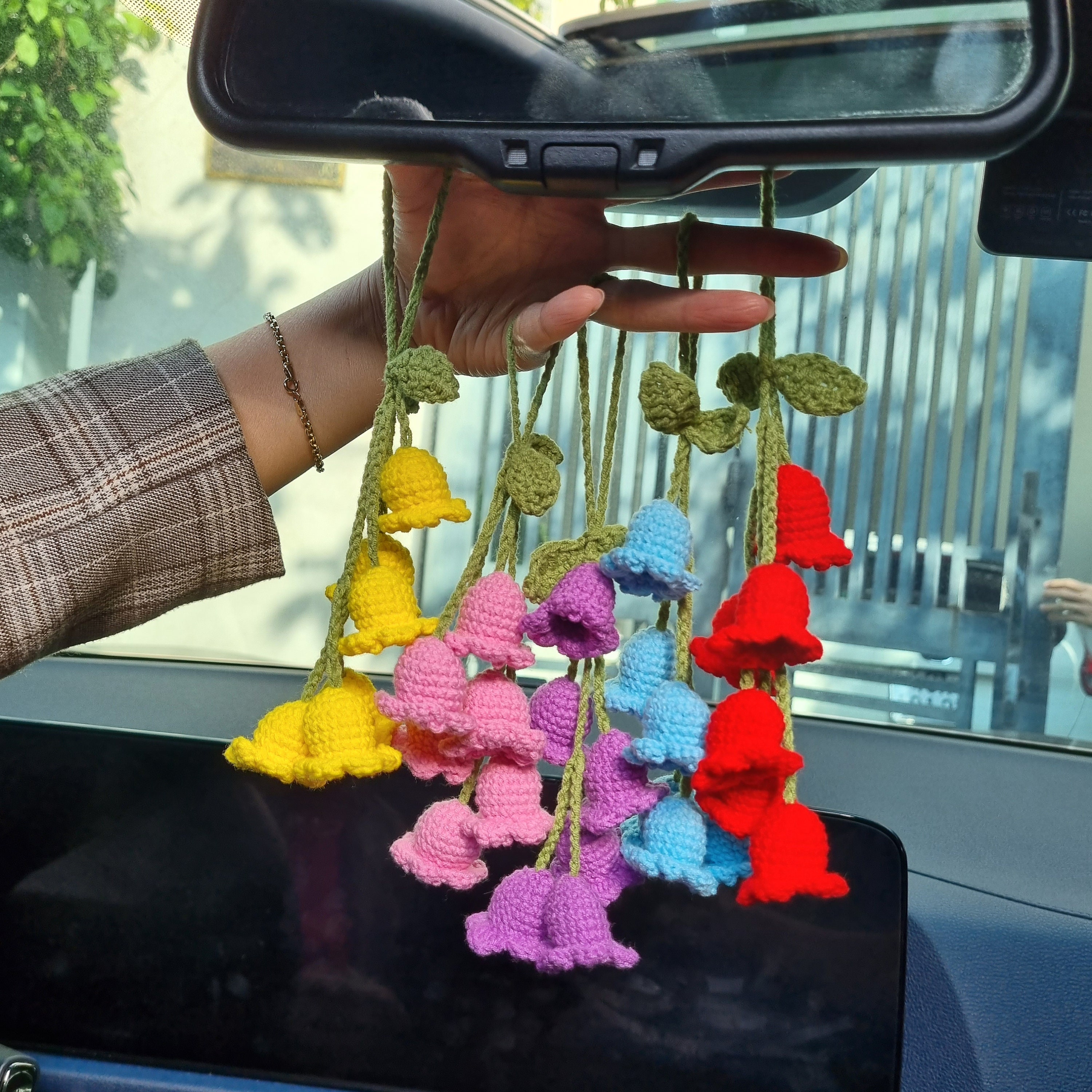 Crochet Lily Car Mirror Hanging, Crochet Flower Car Accessories