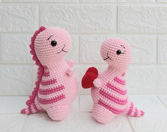 Dinosaur Couple Crochet Doll, Amigurumi Chibi Dinosaur, Handmade Dinosaur Toy, Stuffed Plush Dinosaur, Mini Dinosaur Doll, Soft Dinosaur Toy
