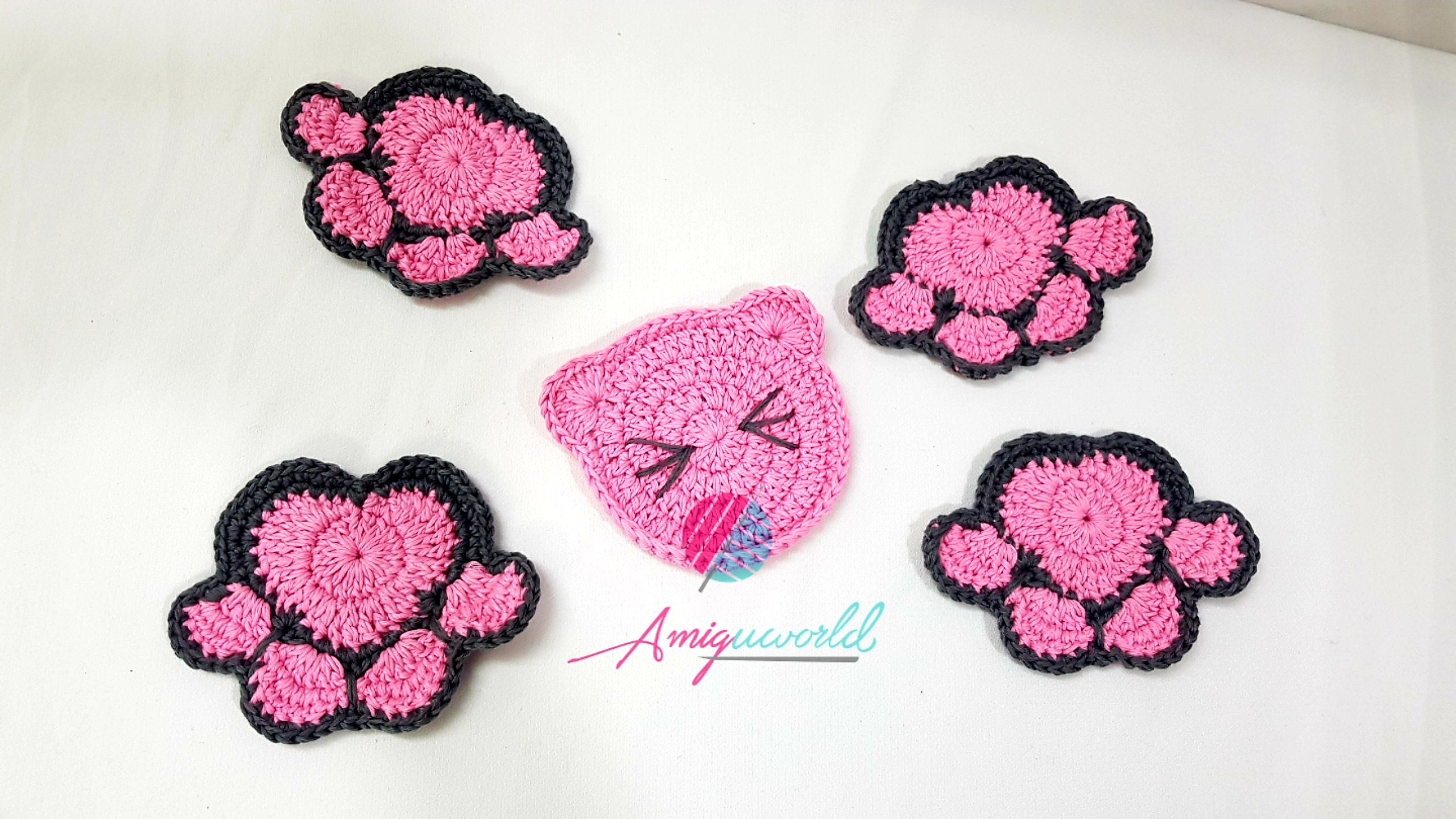 Set of 5 Cat Coaster Crochet Cat Paw Coaster Paw Print - Etsy UK