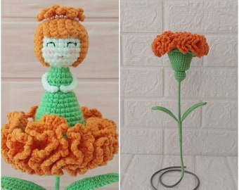 Reversible Carnation Fairy Amigurumi, Crochet Carnation, Carnation Stuffed Plush, Crochet Fairy Doll, Crochet Flower Gift, Carnation Decor