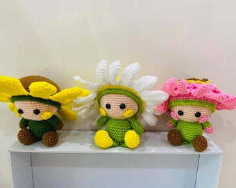 Crochet Flower Doll, Crochet Daisy Doll, Crochet Sunflower, Handmade flower Doll, Handmade Stuffed Sunflower, Stuffed Daisy Doll