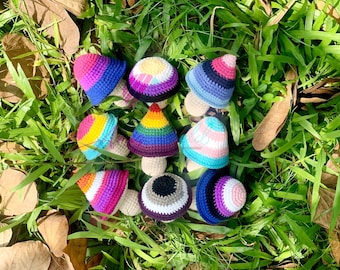 LGBT Mushroom Crochet, LGBT Gay, Lesbian, Bisexual, Omnisexual, Transgender, Pansexual, Asexual, Non-Binary, Gender Fluid , Gift for LGBT
