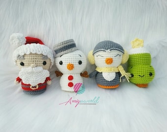 Crochet Christmas Ornaments, Santa Claus Ornament, Snowman Crochet Ornament, Penguin Crochet Ornament, Christmas Tree Ornament