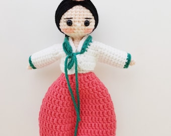Korean Hanbok Vintage Girl, Crochet Hanbok doll, Handmade Korean Doll, keepsake Doll, Personalized Doll, Cultural Doll