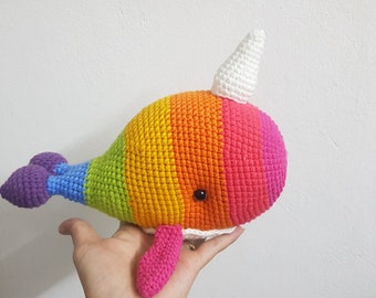Narwhal Crochet Doll, Rainbow Narwhal Plush, Amigurumi Narwhal, Narwhal Stuffed Animal, Handmade Narwhal, Narwhal Soft Toy