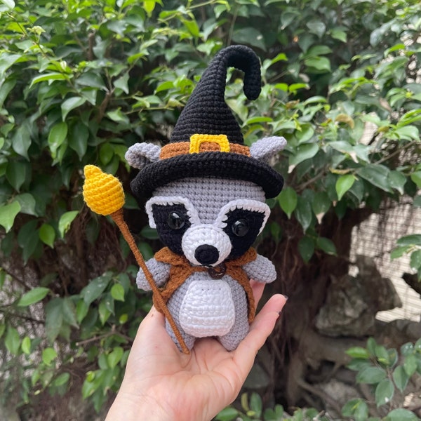 Magical Raccoon Crochet, Crochet Wizard Raccoon, Stuffed Plushies Raccoon, Handmade Raccoon, Amigurumi Raccoon