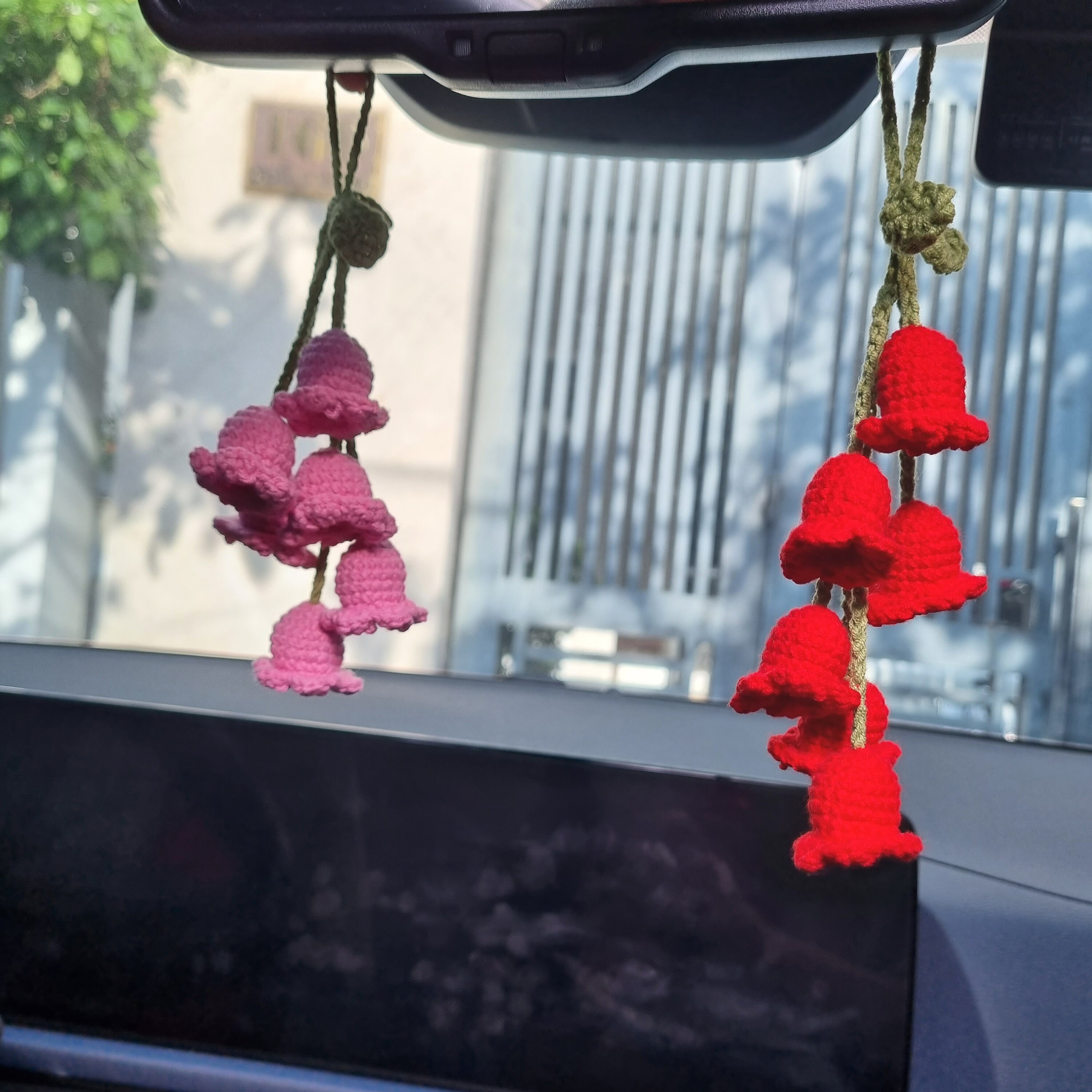 Ornement Mignon Rétroviseur Voiture Fleur Rouge - Pendentif Suspendu Bohème Pour Femme
