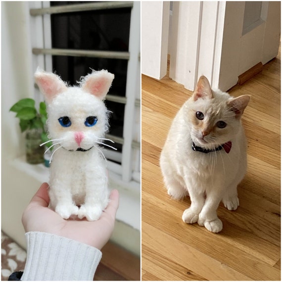 Mini Gatto All'Uncinetto Fatto A Mano, Positivo E Blu, Portafortuna Antistress - Regalo Per Amanti Dei Gatti
