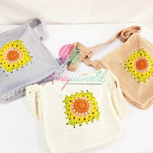 Sunflower Bag Crochet, Amigurumi Flower Bags, Handmade Crossbody Bag, Crochet Flower Bag, Crochet Crossbody Bag, Summer Bag, Granny Square