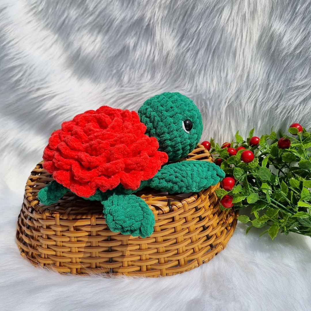Crochet Rose Turtle, Rose Turtle Plush, Rose Turtle Stuffed Animal