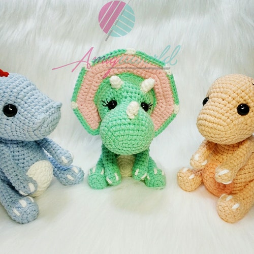 Dinosaur Crochet Doll, Stuffed Plush Dinosaur, T-rex Crochet Doll, Brontosaurus Crochet Doll, Triceratops Crochet Doll, Handmade Dinosaur