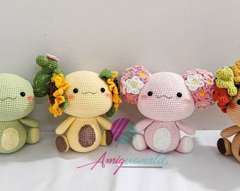 Flower Axolotl Crochet, Axolotl Plush, Stuffed Axolotl, Sunflower Axolotl , Amigurumi Axolotl, Sakura Axolotl,  Cactus Axolotl, Fall Axolotl