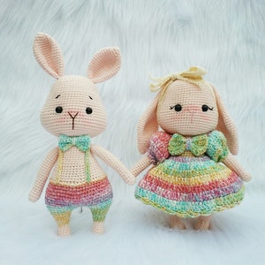 Crochet Rainbow Bunny, Amigurumi Wedding Bunny, Rabbit Plushie, Couple Doll, Crochet Couple Gift, Crochet Couple Bunny, Crochet Wedding Gift