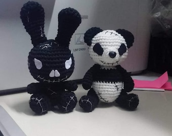 Crochet Teddy Bear, Crochet Voodoo Bunny, Voodoo Bear Crochet, Halloween Crochet Doll, Zombie Crochet Doll, Crochet Bunny Black