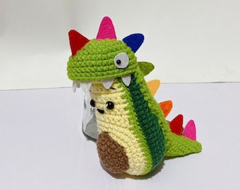 Crochet Dinosaur Avocado, Dinosaur Avocado Plush, Stuffed Dinosaur Avocado, Dinosaur Avocado Doll, Avocado Keychain, Dinosaur Keychain