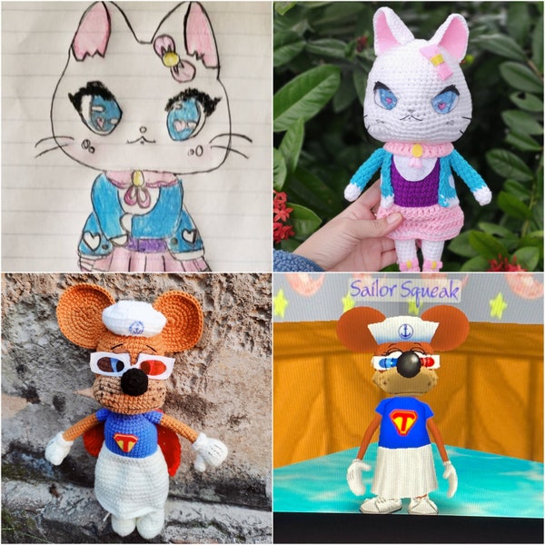 Custom Plush Commission, Custom Plush Doll, Custom Crochet Doll, Custom Stuffed Animal, Custom Plush from Drawing, Custom Doll From Photo