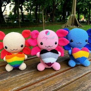 Crochet Axolotl Pride, Axolotl Pride Plush, LGBT Axolotl, LGBT Crochet, Axolotl With Heart Crochet, Amigurumi Axolotl, Heart Pride Crochet