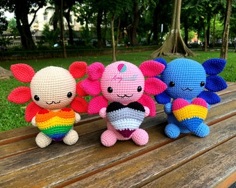Crochet Axolotl Pride, Axolotl Pride Plush, LGBT Axolotl, LGBT Crochet, Axolotl With Heart Crochet, Amigurumi Axolotl, Heart Pride Crochet