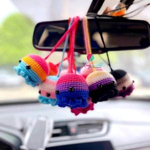 LGBT Octopus Car Hanging, LGBT Octopus Crochet, Crochet Car Hanging, LGBT Car Rear View Mirror, Crochet Pride Plush, Octopus Pride Plush