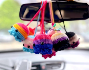 LGBT Octopus Car Hanging, LGBT Octopus Crochet, Crochet Car Hanging, LGBT Car Rear View Mirror, Crochet Pride Plush, Octopus Pride Plush