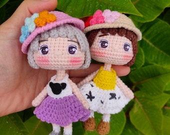 Bambola all'uncinetto Amigurumi, "Mini Girl Doll", bambola principessa fatta a mano, accessori per bambole, collezione di bambole, regalo per bambini, bambola portachiavi all'uncinetto