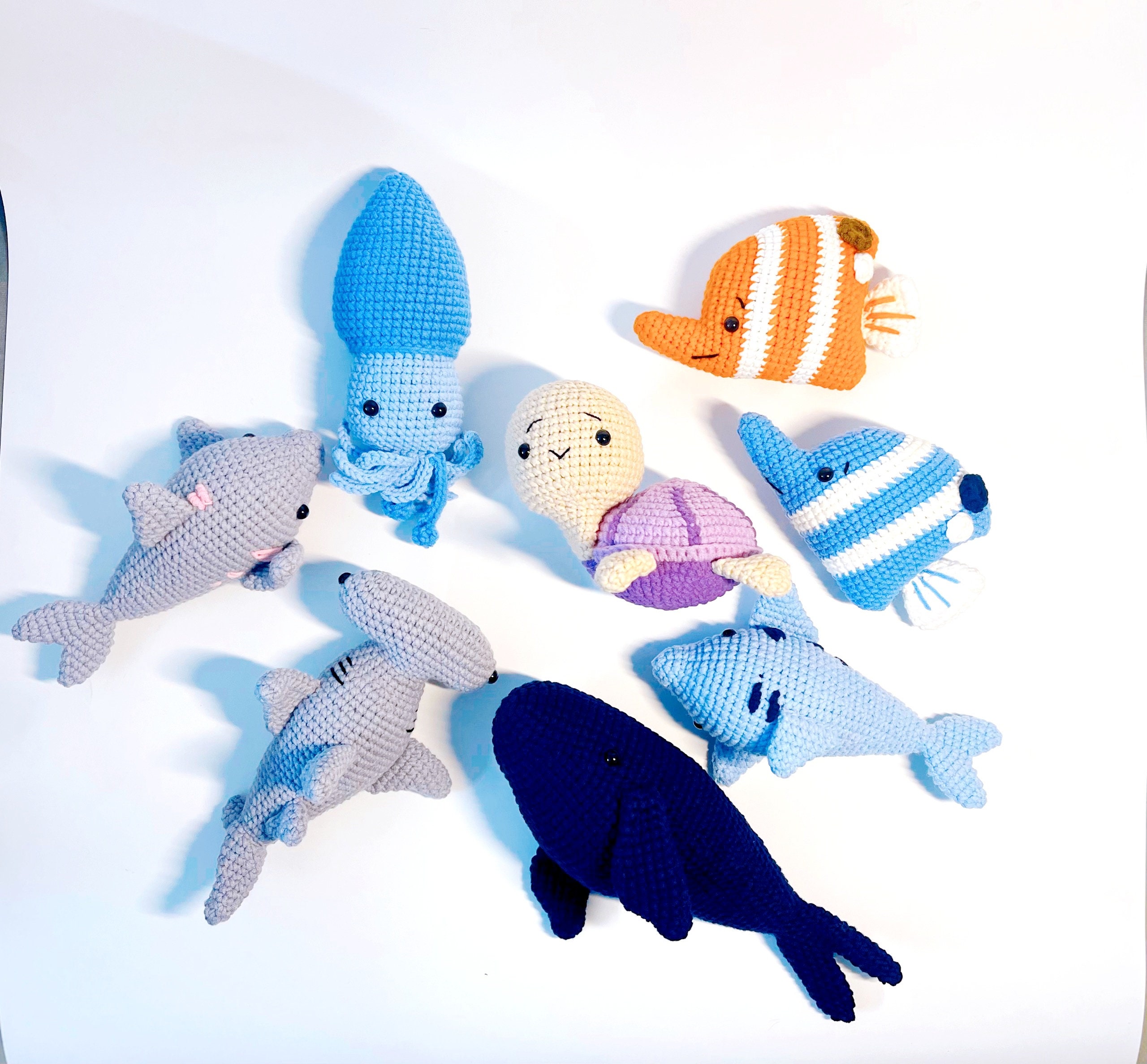 3 Cute Mini Ocean Animal Plush Stuffed Animals- Adorable Mini Plushie -  Hammerhead Shark, Jellyfish, Lobster 
