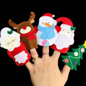 Set of 5 Christmas Finger Puppets, Santa Claus Finger Puppets, Felt Finger Puppets, Snowman Finger Puppet, Christmas Tree Finger Puppet