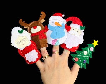 Set of 5 Christmas Finger Puppets, Santa Claus Finger Puppets, Felt Finger Puppets, Snowman Finger Puppet, Christmas Tree Finger Puppet