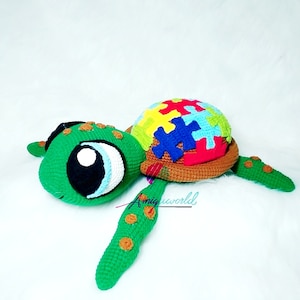 Crochet Autism Turtle, Amigurumi Autism Turtle, Autism Awareness Puzzle, Handmade Turtle, Stuffed Turtle, Turtle Plush, Turtle Toy