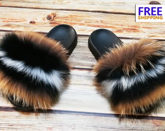 fur leather slides