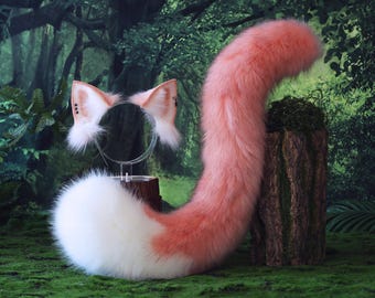 Rosa weiße Kunstpelz Katzenohren und Schwanz Kätzchen Ohren und Schwanz kittenplay Anime Cosplay Petplay Ohr und Schwanz Kätzchen kemonomimi Katze therian furry