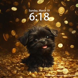 Iphone Wallpaper Custom Pet Phone Background, Dog iPad Wallpapers, Personalized Pet Tablet Wallpaper Black Malta Puppy Surrounded By Coins
