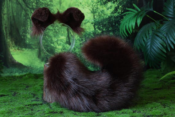 Faux fur dark brown shepherd dog tail and ear set Shiba Inu dog ear and tail furry anime cosplay therian puppy ear tail puppy kemonomimi