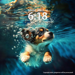 Custom Iphone Wallpaper, Puppy swims underwater, Cute Dog Phone Wallpaper, iPad Wallpaper, Cat Wallpaper, Pet Tablet Wallpaper Computer