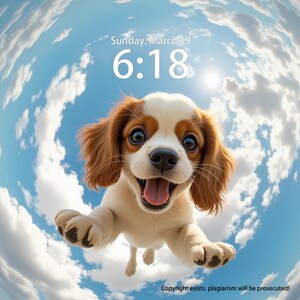 Unique Custom Pet Wallpapers for iPad, iPhone, and Desktop, personalized Background, Cute Pet Lockscreen, King Charles Spaniel skydiving