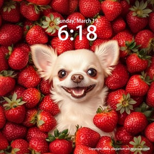 Chihuahua in strawberry, Custom Puppy Iphone Wallpaper, Phone Wallpaper, iPad Wallpaper, Cat Wallpaper, Dog Lover Wallpaper, Pet Wallpaper