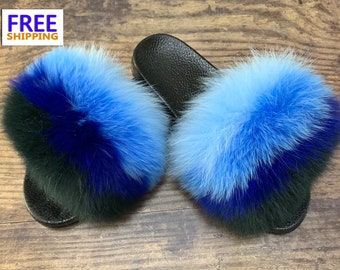 royal blue fur slides