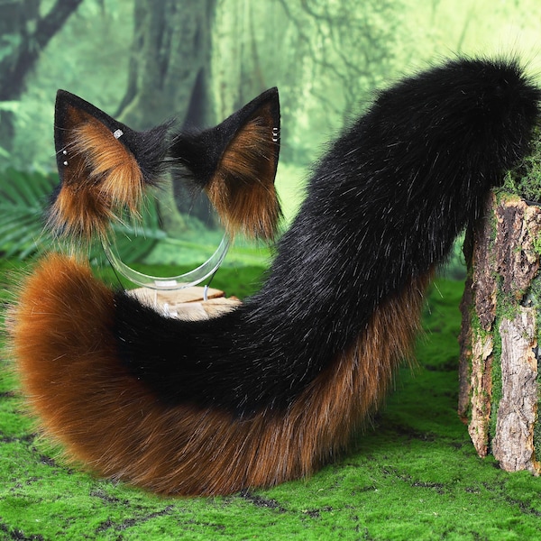 Faux fur wolf ear and tail alsatian wolf dog cosplay german shepherd dog tail and ear shiba Inu dog ears and tail therian puppy kemonomimi