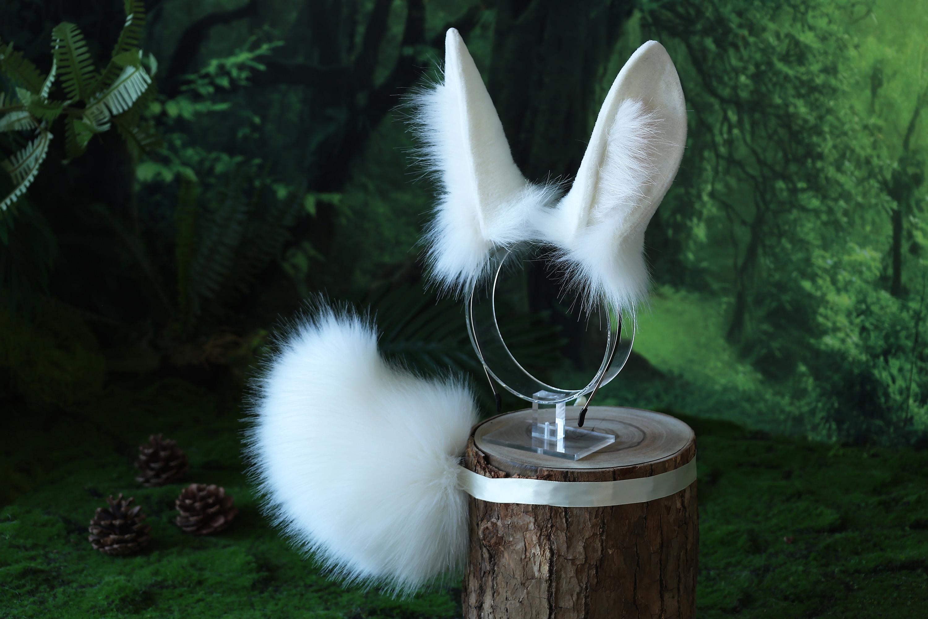 Sew Realistic Rabbitears Realistic Faux Fur Bunny Ear and Tail Bendable Bunny Ear Cosplay White ...
