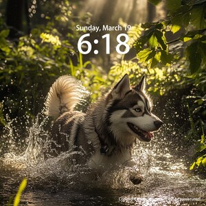 Custom iPhone Wallpaper, Smartphone Wallpaper For Laptop, iPad And Tablet, Cat Pet Personalized Wallpaper desktop Husky Dog Playing In Water