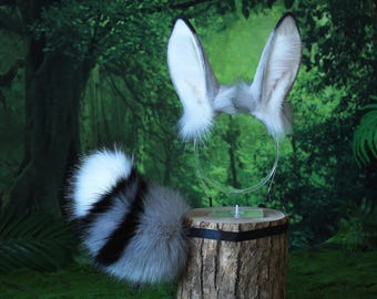 Realistic faux fur bunny ear and tail bendable bunny ear cosplay gray rabbit ear and tail neko ear petplay anime cosplay bunny kemonomimi