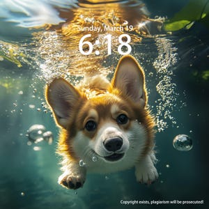 Custom Dog Wallpaper, Pet Portrait,Custom Wallpaper For IPad, IPhone And Desktop,digital download, Theme Cat Wallpapers, A Swimming Corgi