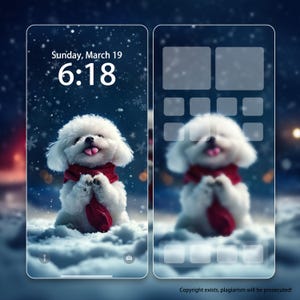 Custom Dog Iphone Wallpaper Digital Download, Personalised Desktop Background Wallpaper, Bichon Frise in the snow Pet Wallpaper For iPad