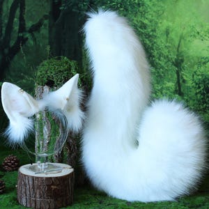 White faux fur shepherd dog tail and ear set Shiba Inu dog ear and tail anime cosplay therian puppy ear and tail puppy girl kemonomimi boy